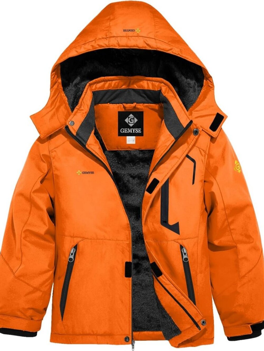 Boys' Waterproof Ski Jacket with Fleece Lining & Detachable Hood - Winter Coat